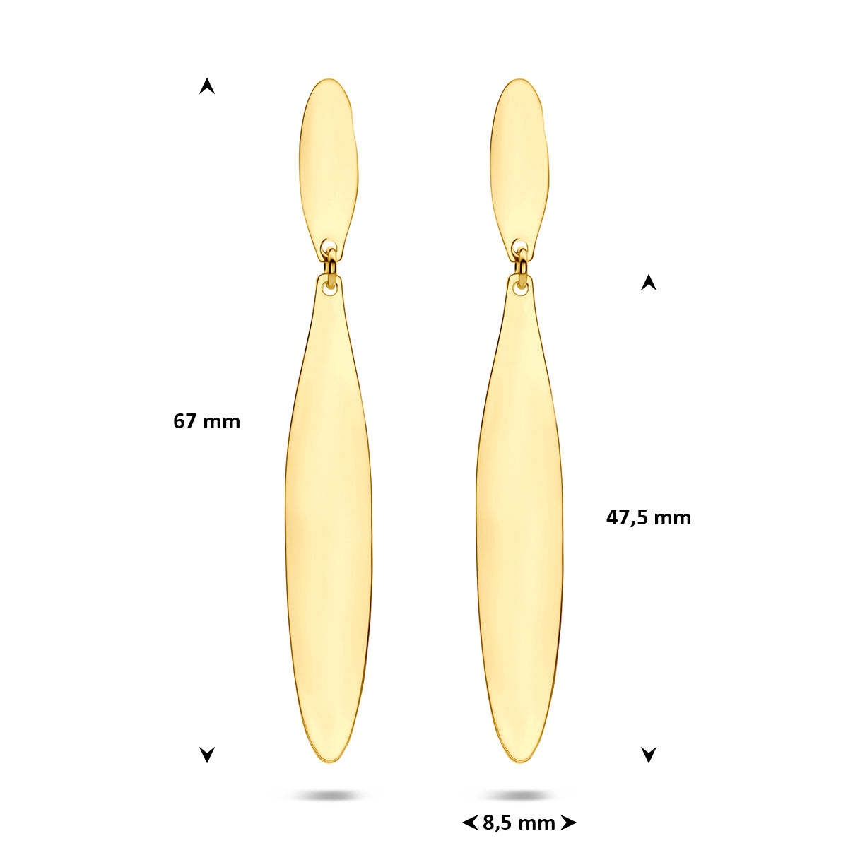 Oorhangers 67 mm 1 micron zilver verguld