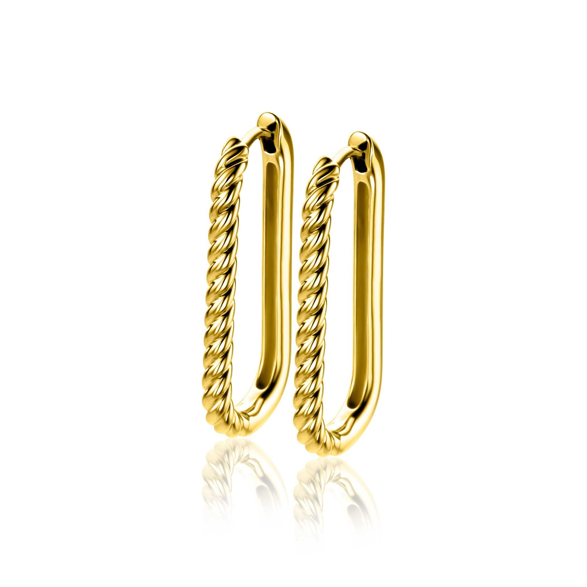 Zinzi 28mm gold plated zilveren oorringen in ovale vorm met gedraaide buis en luxe klapsluiting ZIO2693G - PansiteNederland.nl