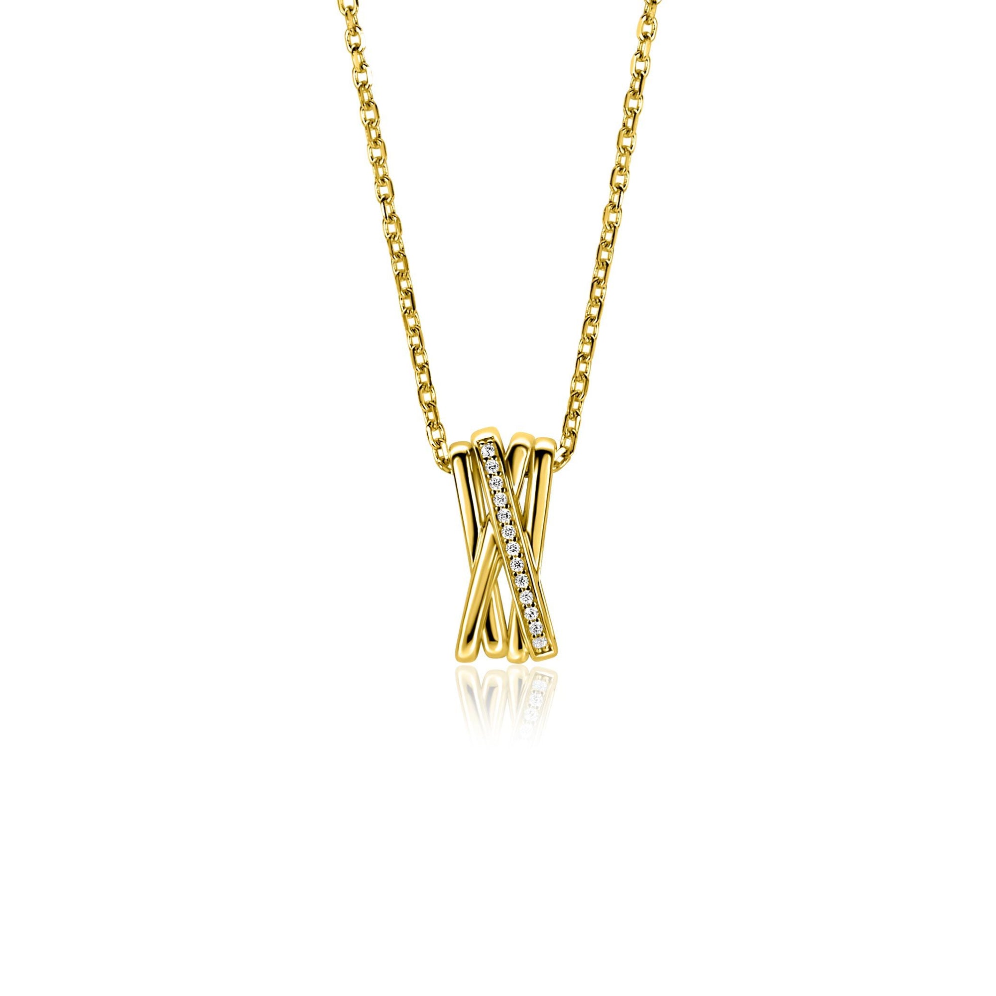 ZINZI gold plated zilveren ketting 42–45cm met luxe cross-over hanger 16mm en zirkonia's ZIC1790Y
