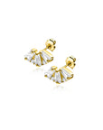 Zinzi Gold 14 krt gouden fantasie oorknoppen met drie baguette geslepen witte zirkonia's en twee ronde zirkonia's ZGO520