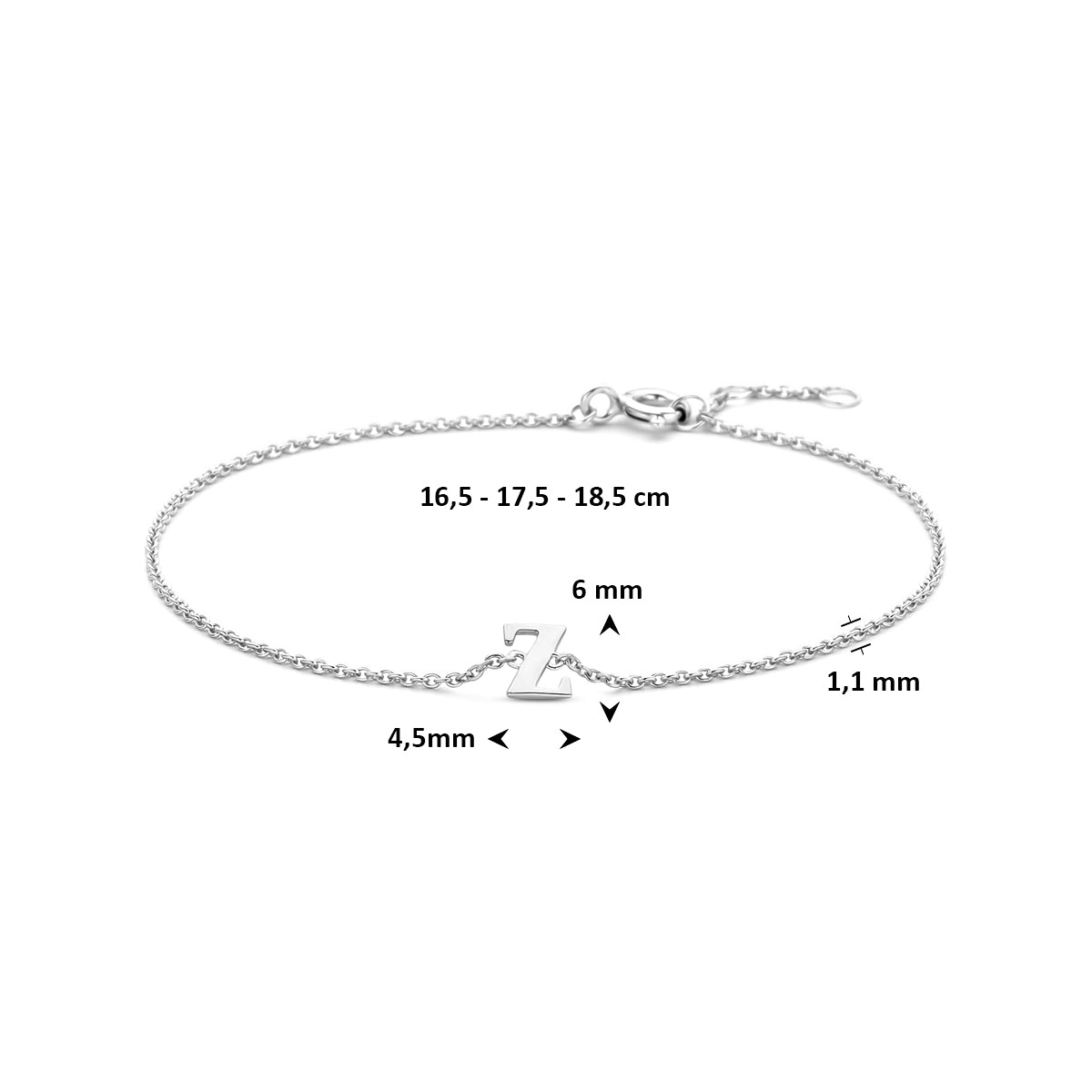 Armband letter Z zilver gerhodineerd #Letter_Z