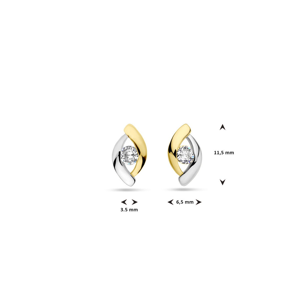 Zilver Verguld (Geel/Rhodium) Oorknoppen Zirkonia 1 Micron 2200463 - PansiteNederland.nl