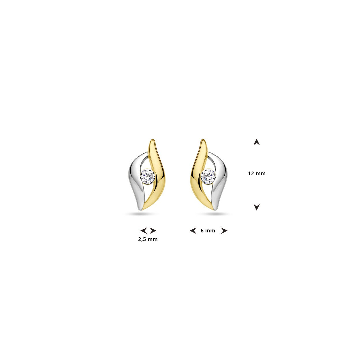 Zilver Verguld (Geel/Rhodium) Oorknoppen Zirkonia 1 Micron 2200464 - PansiteNederland.nl