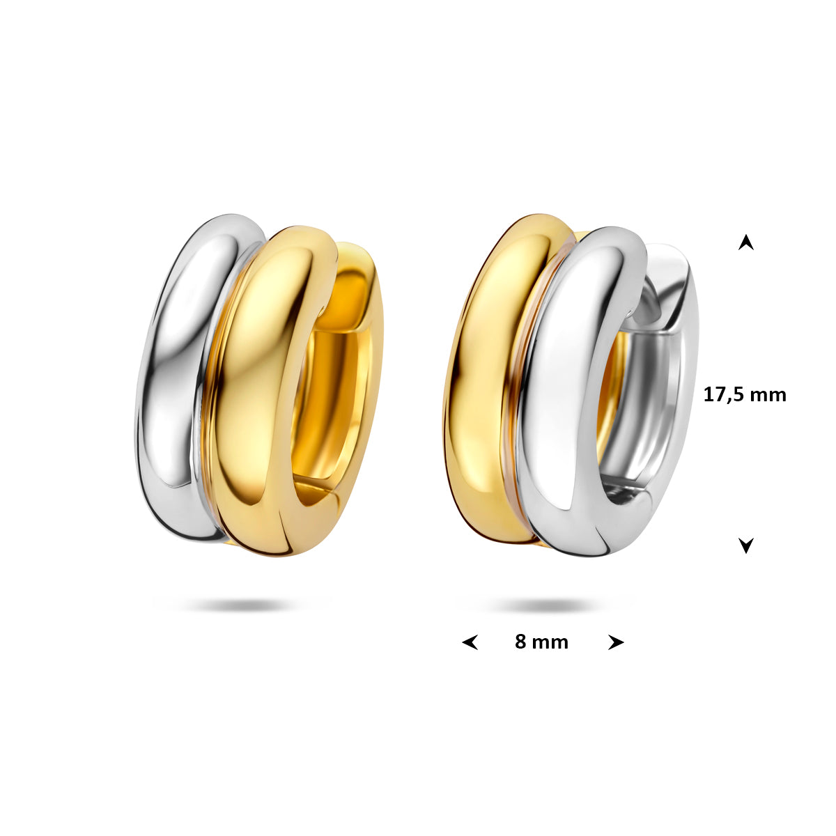 Klapoorringen 17,5 mm 1 micron zilver verguld
