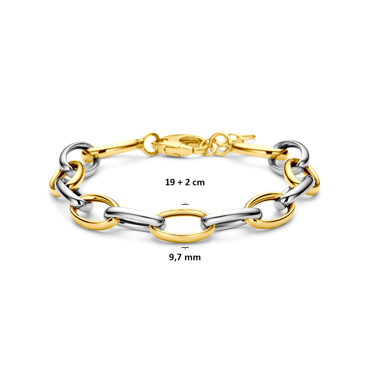 Armband 9,7 mm 19 + 2 cm 3 micron zilver verguld