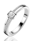 ZINZI zilveren multilook ring met rechthoekige kastzetting van 5mm en twee banen. Bezet met witte zirkonia's ZIR2626 - PansiteNederland.nl