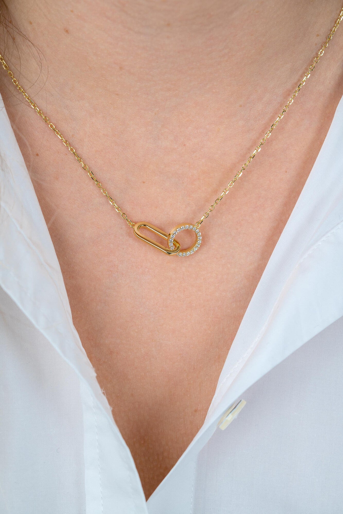 ZINZI Verguld Zilveren Ketting met Witte Zirkonia ZIC2809