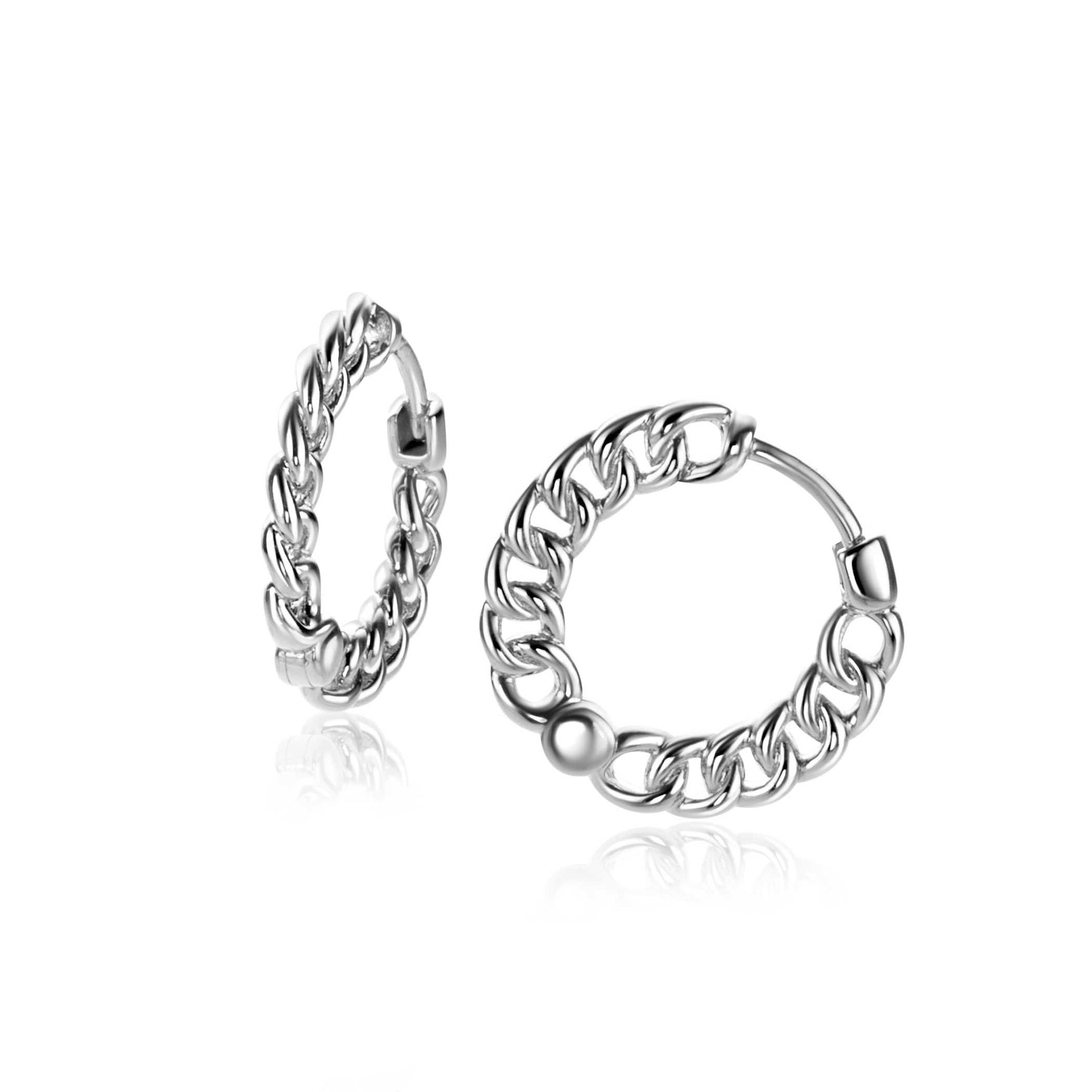ZINZI zilveren oorringen, vanaf zijkant gourmet schakel zichtbaar, 2mm breed, met luxe klapsluiting 17mm ZIO1414 - PansiteNederland.nl