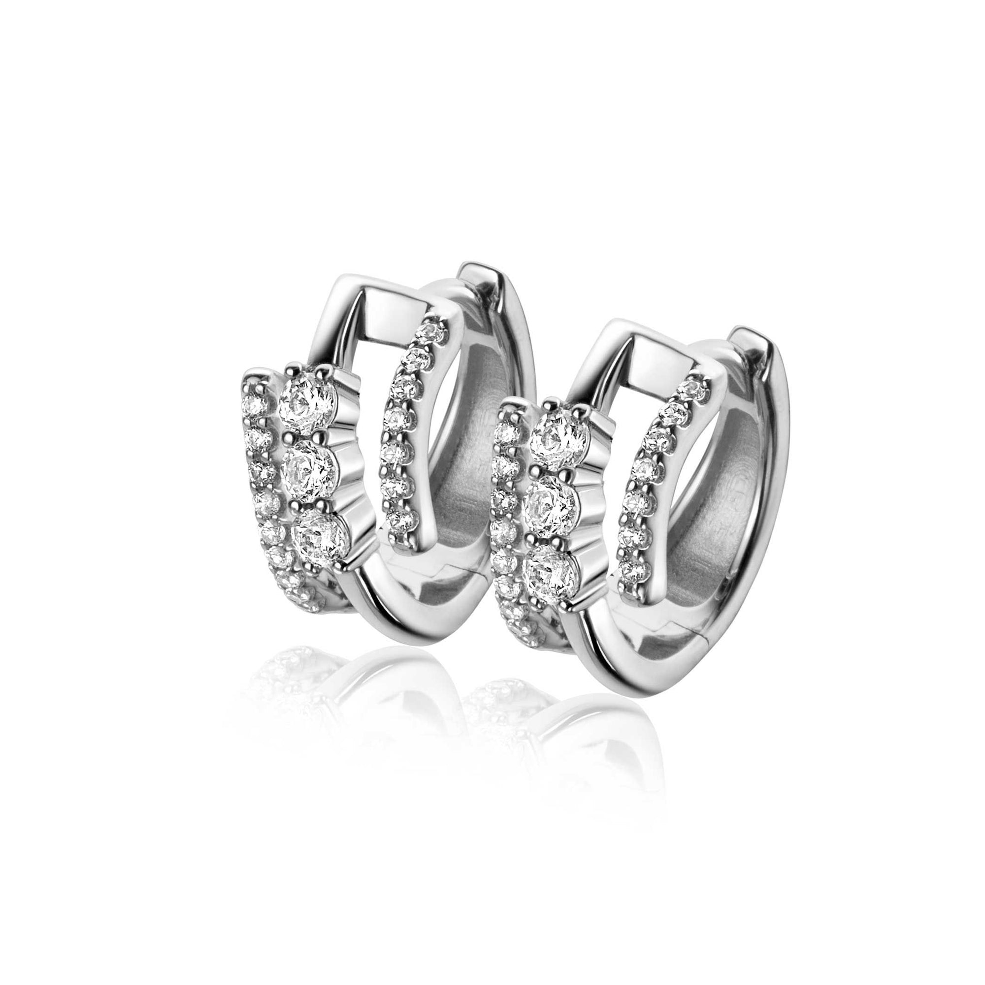 ZINZI zilveren multi-look oorringen met 3 rijen, bezet met witte zirkonia's 9mm breed met luxe klapsluiting 16mm ZIO2645 - PansiteNederland.nl