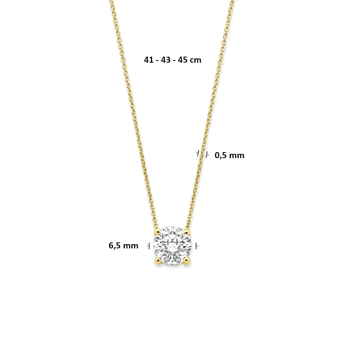 Collier lab grown diamant 1.00ct g vs 41 - 43 - 45 cm 14K geelgoud