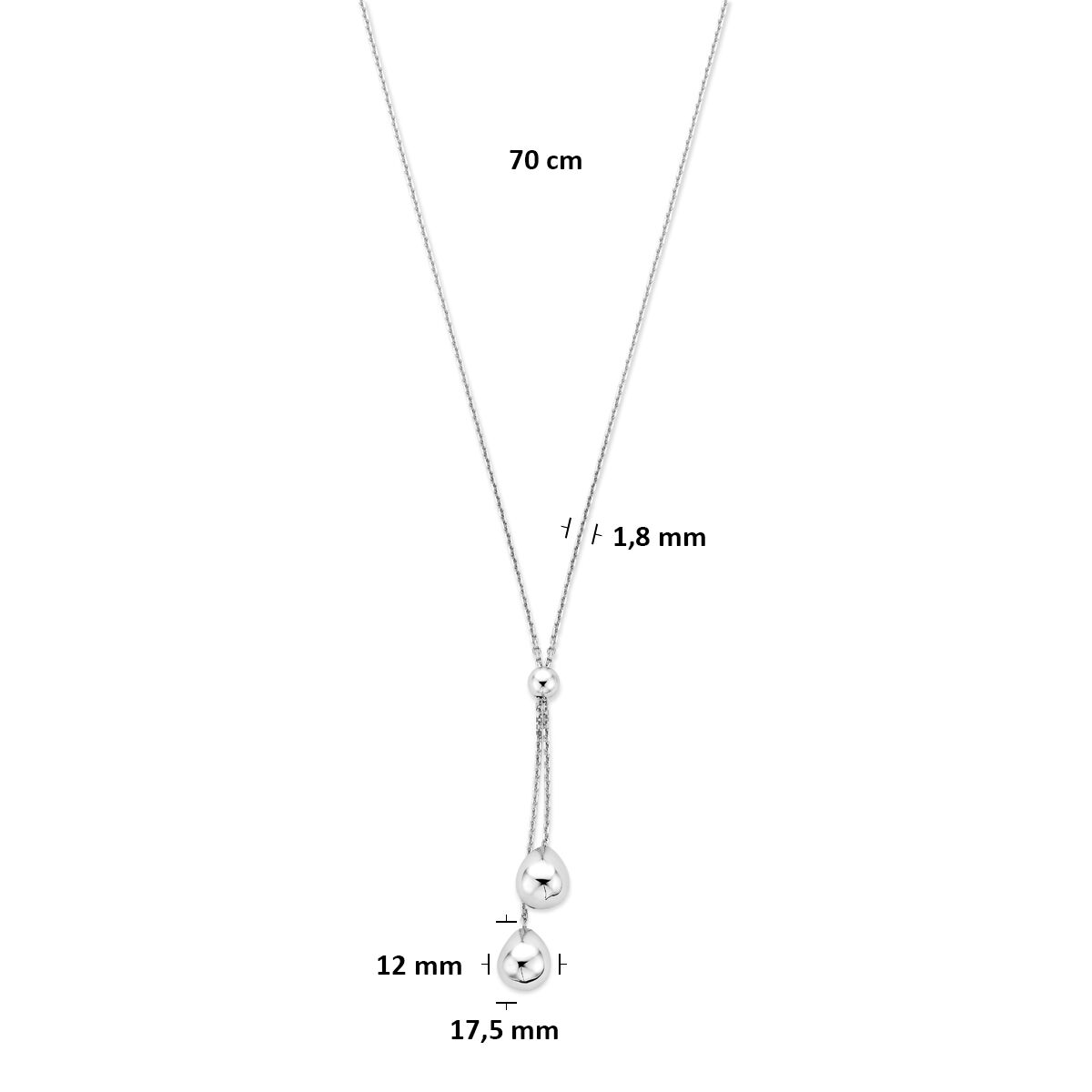Fantasy Collection Y-collier bolletjes 70 cm zilver gerhodineerd