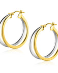 Zinzi Gold 14 krt gouden bicolor oorringen met een trendy dubbele buis. Voor een multi-look uitstraling. ZGO339B
