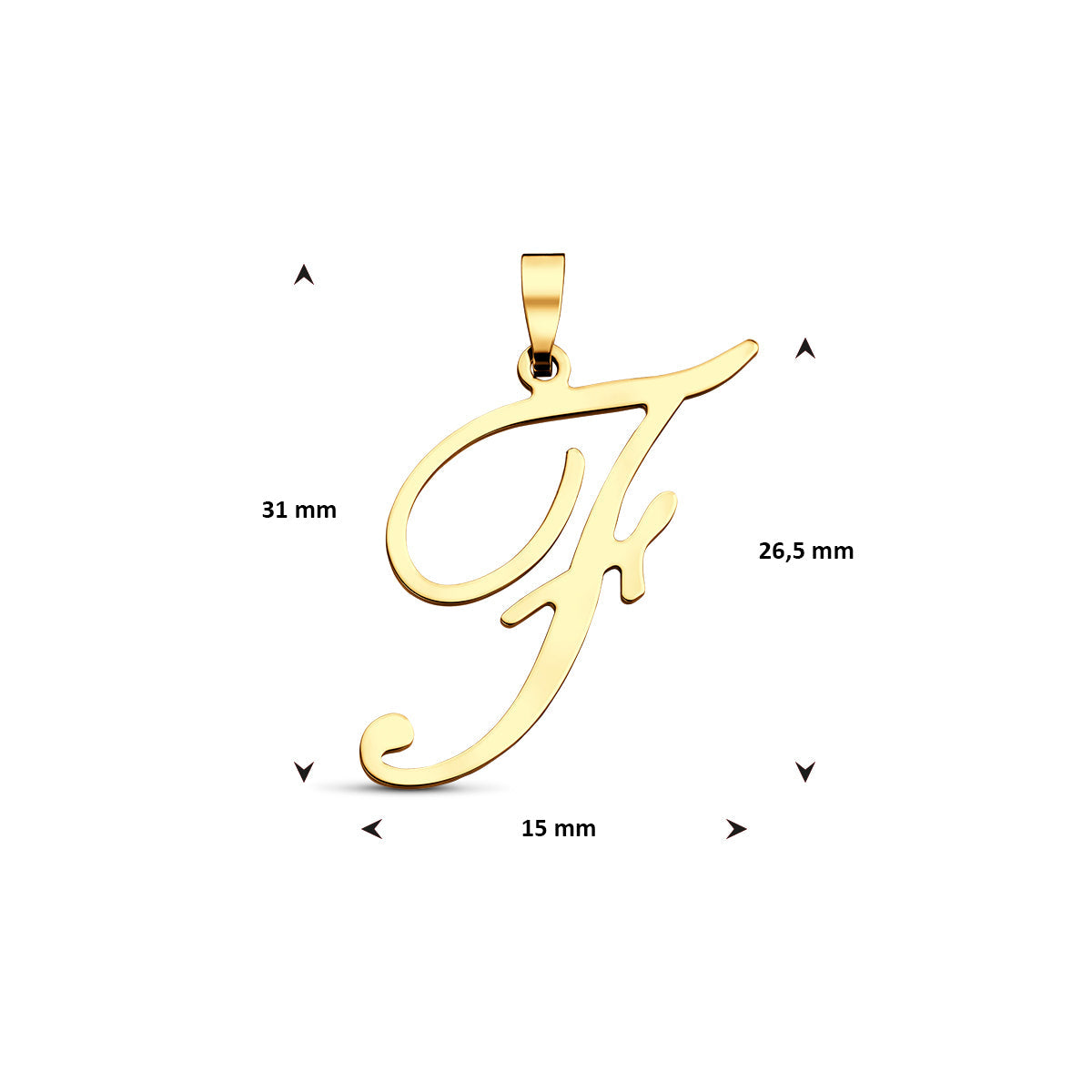 Hanger sierletter F 26,5 mm 14K geelgoud #Letter_F