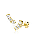 Zinzi Gold 14 krt gouden oorknoppen met drie witte zirkonia's in rijzetting ZGO515