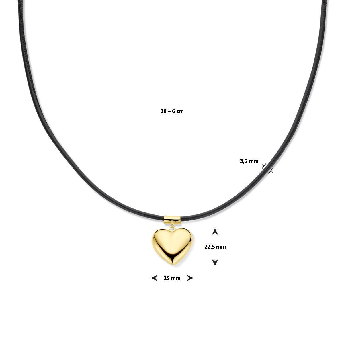 zilver verguld (met rubber/nylon/etc.) collier hart 38 + 6 cm 3 micron 2600125 - PansiteNederland.nl