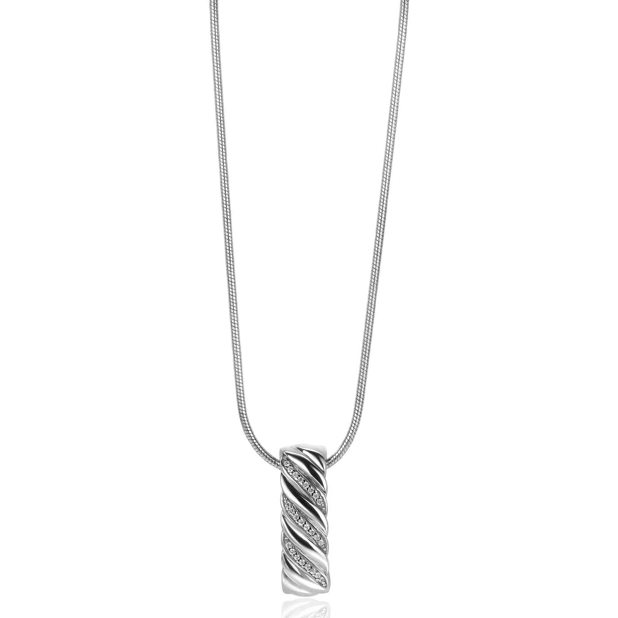 ZINZI zilveren hanger rechthoek met gedraaid effect en witte zirconia's 20mm ZIH2244 - PansiteNederland.nl