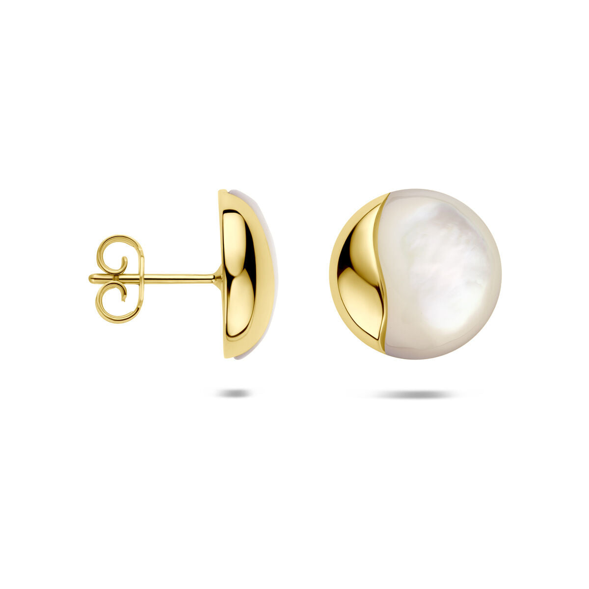 Oorknoppen parelmoer 14K geelgoud 14 mm