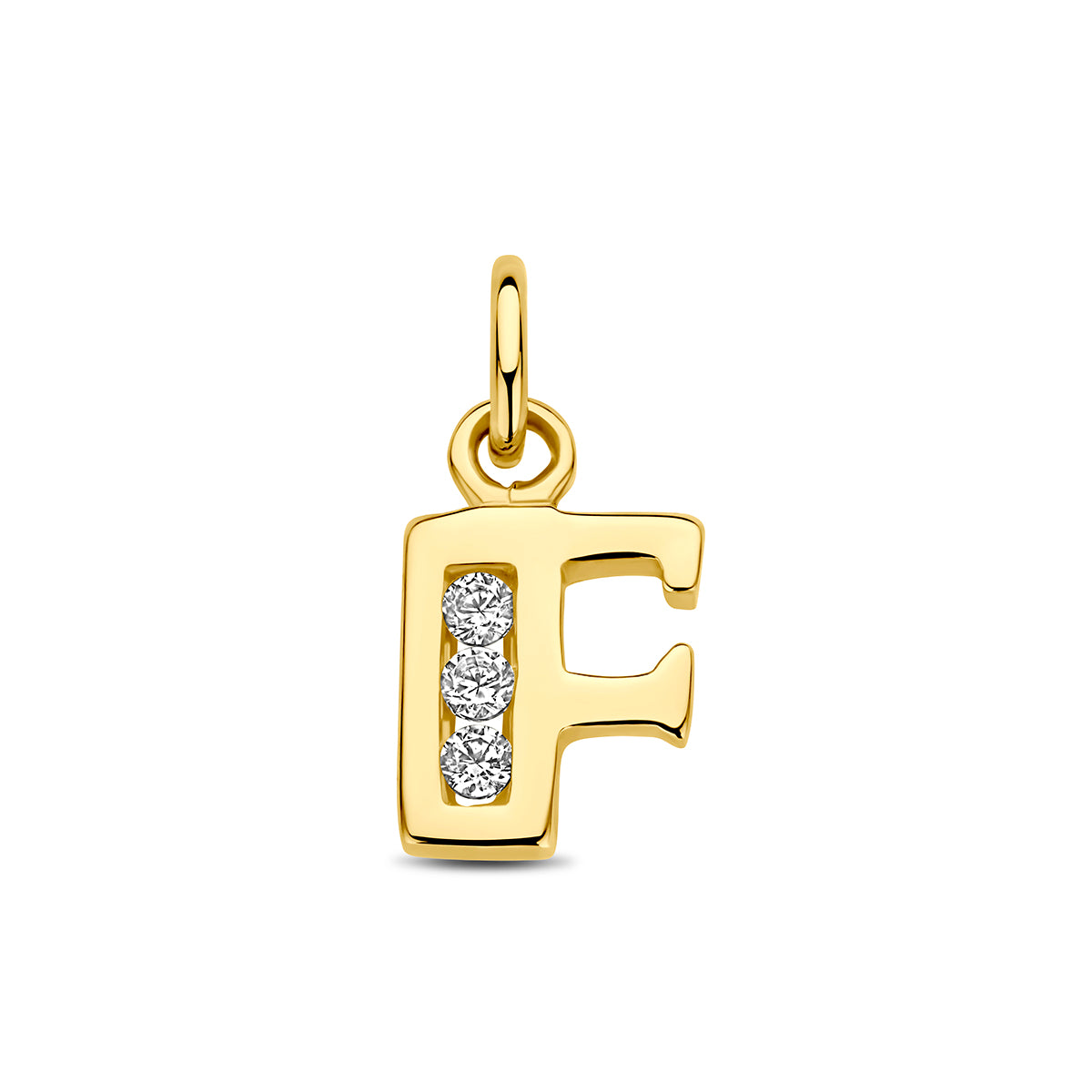 Hanger letter F zirkonia 11 mm 14K geelgoud #Letter_F