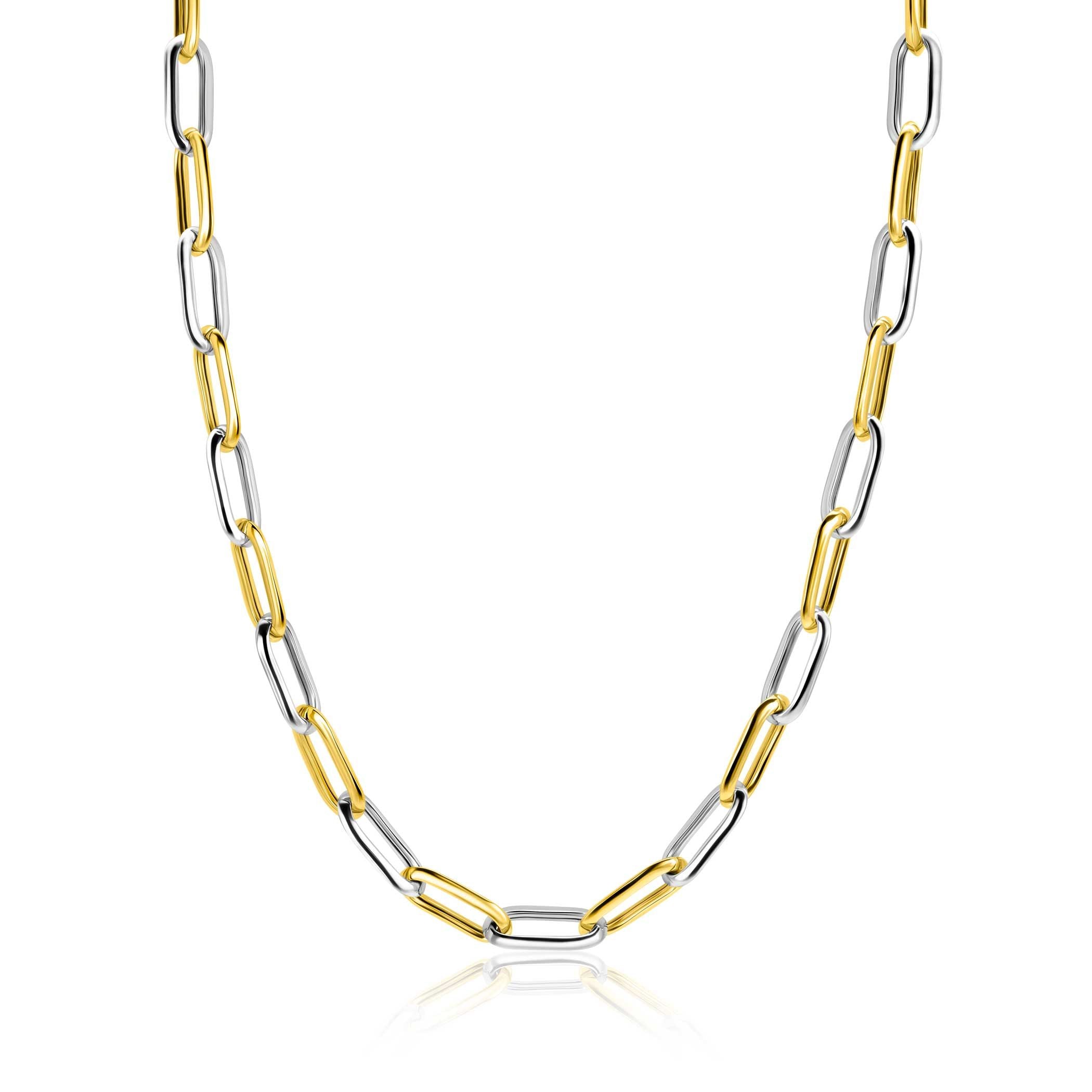 ZINZI bicolor ovale schakelketting met afwisselend gold plated en zilveren schakels 45cm - ZIC2668