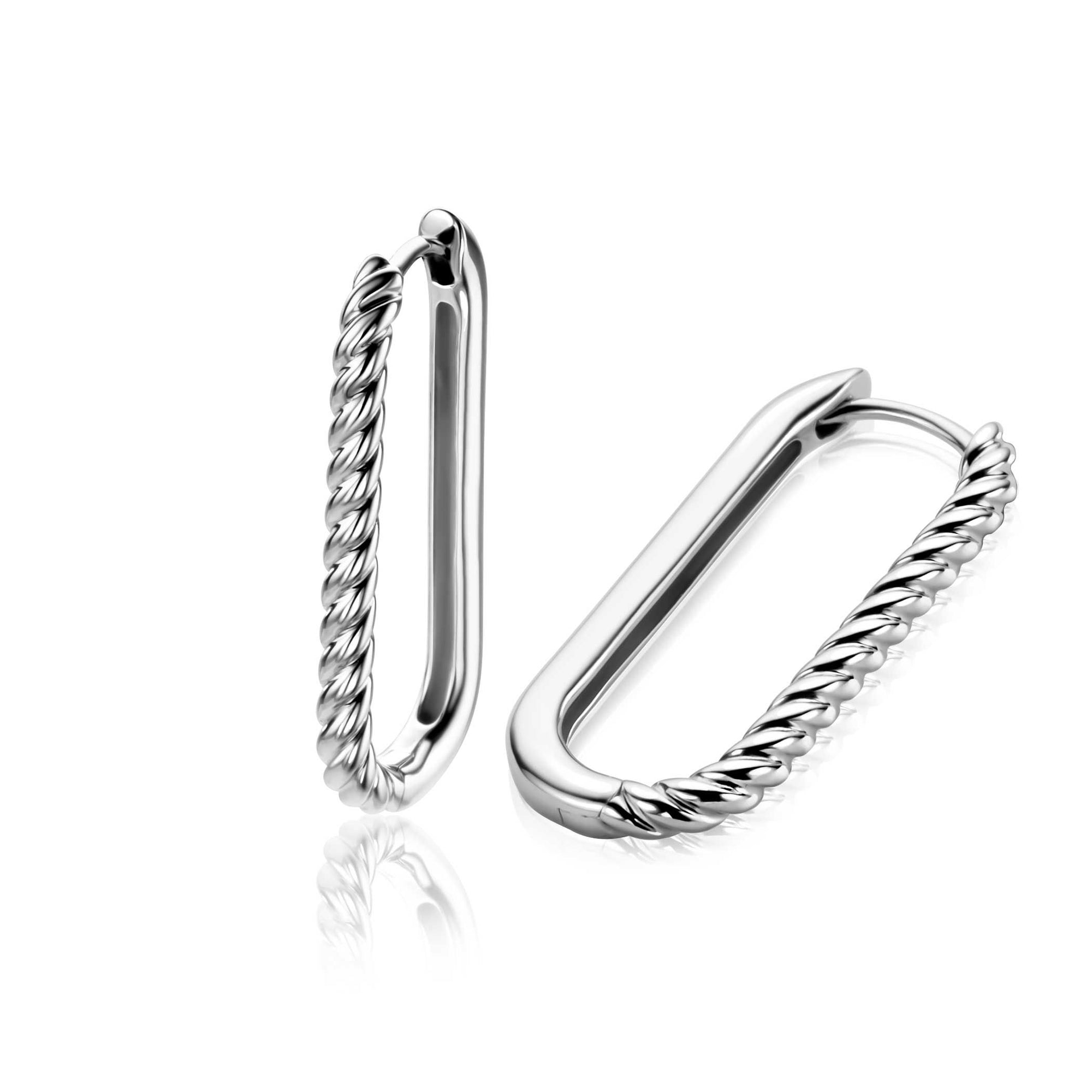 Zinzi 28mm zilveren oorringen in ovale vorm met gedraaide buis en luxe klapsluiting ZIO2693 - PansiteNederland.nl