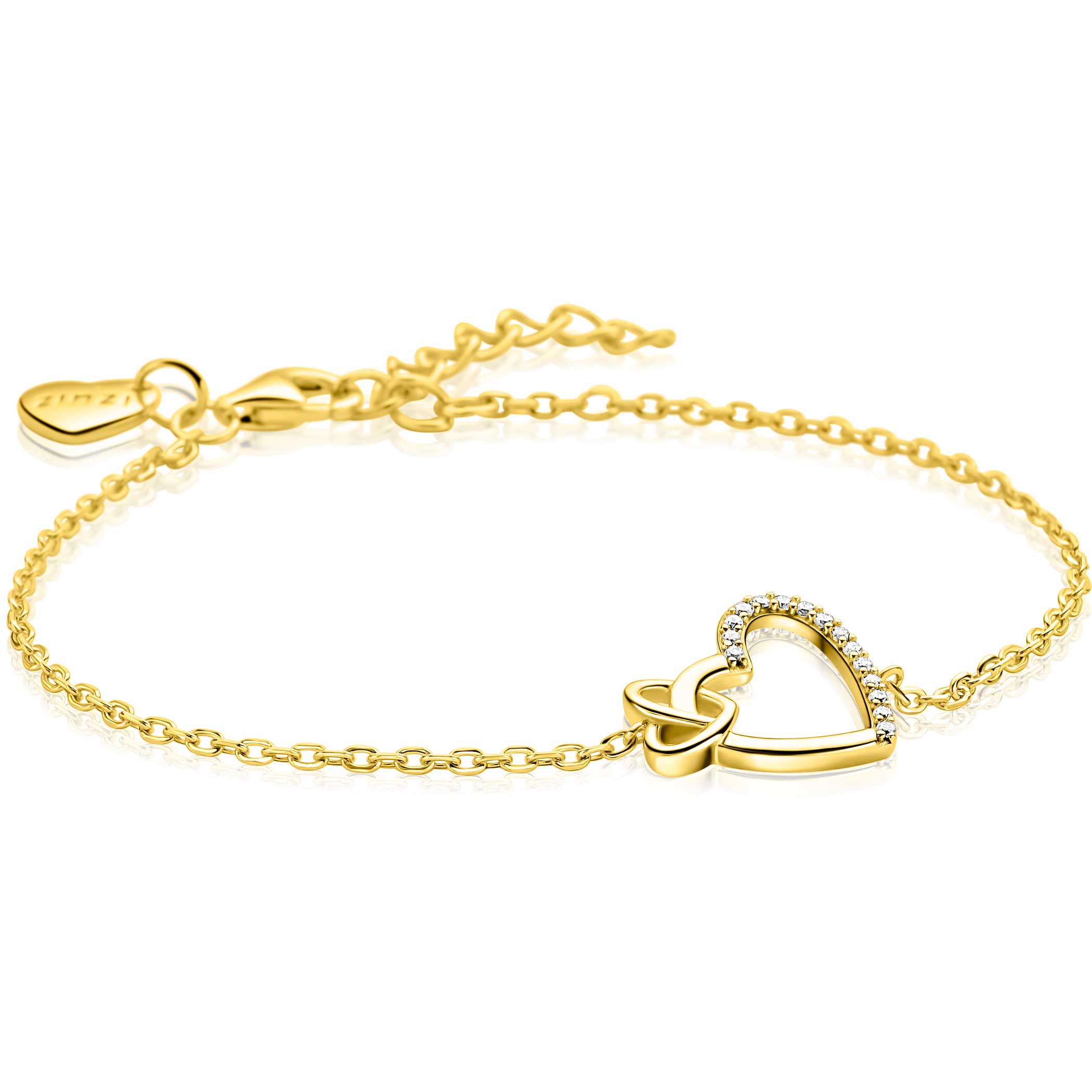 ZINZI Verguld Zilveren Armband met Hartjes en Witte Zirkonia - ZIA2874Y