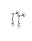 Zinzi 15mm zilveren parel oorstekers met schakelkettinkje en ronde witte glasparel van 4mm ZIO2623 - PansiteNederland.nl