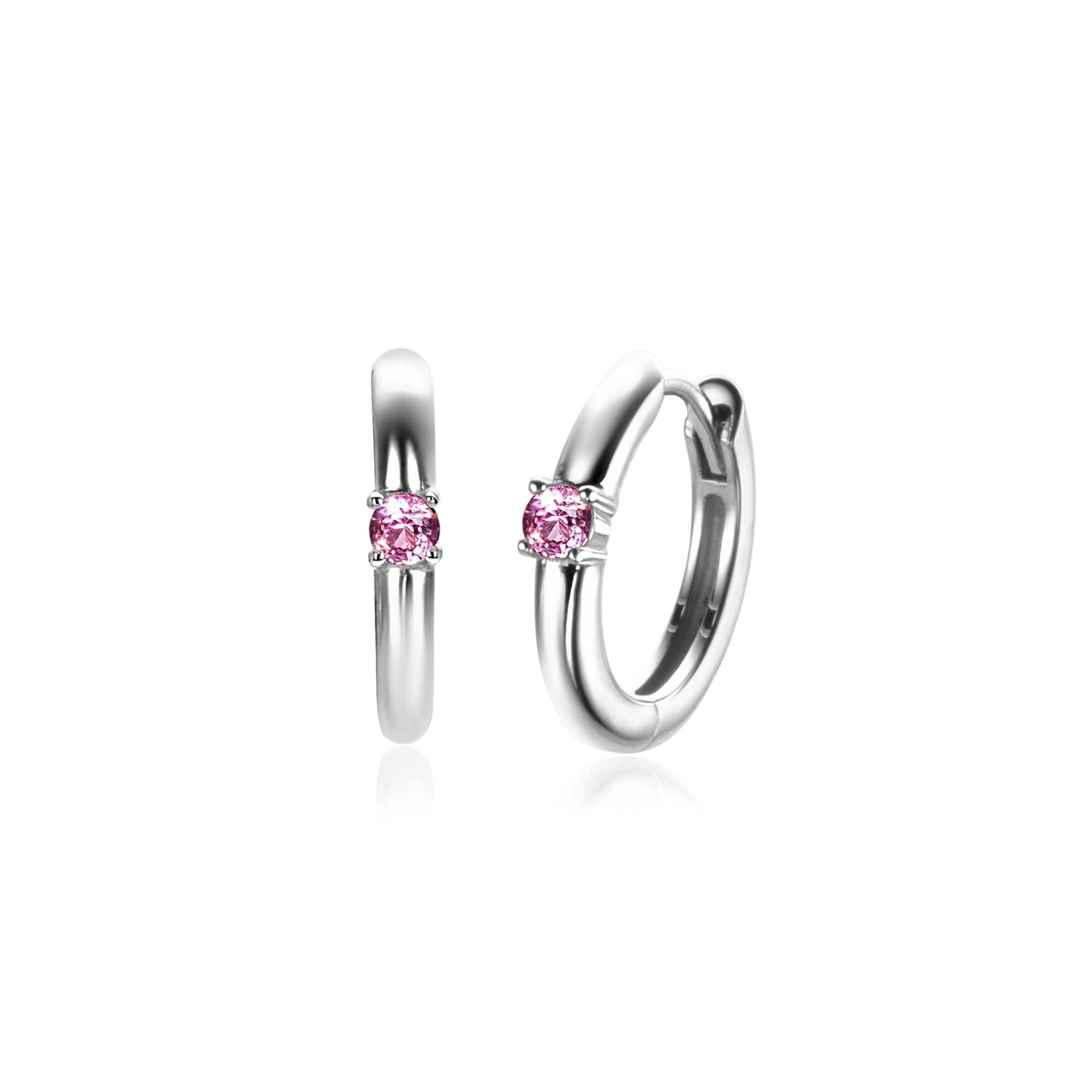 Zinzi oorringen OKTOBER zilver met geboortesteen roze rozenkwarts zirkonia 13mm ZICRZ-OKT - PansiteNederland.nl