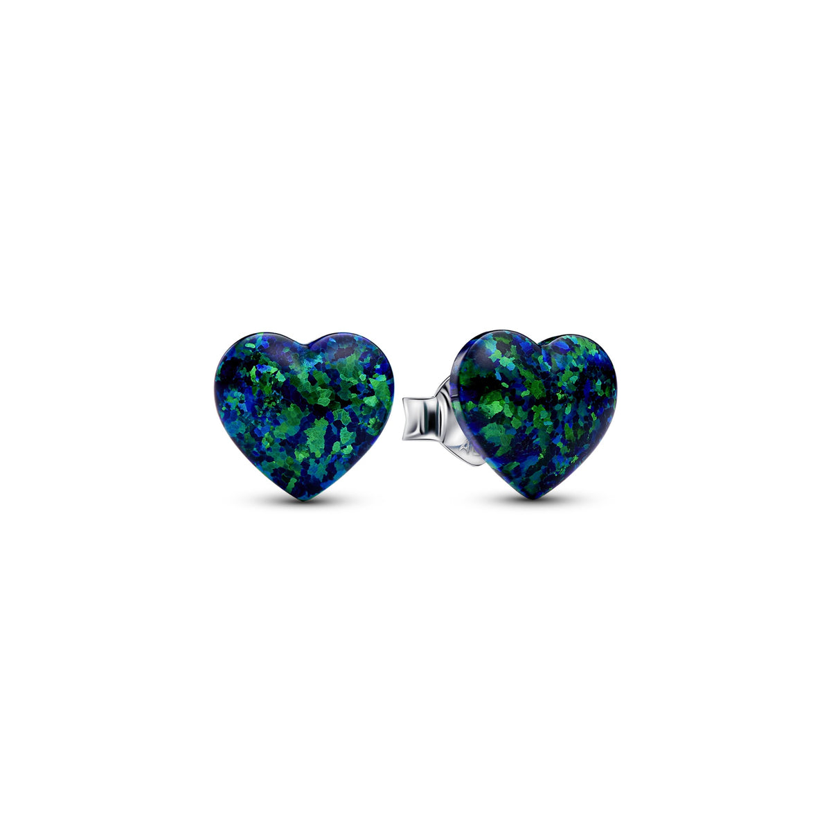 Pandora Opalescent Groene Hart Oorbellen zilver