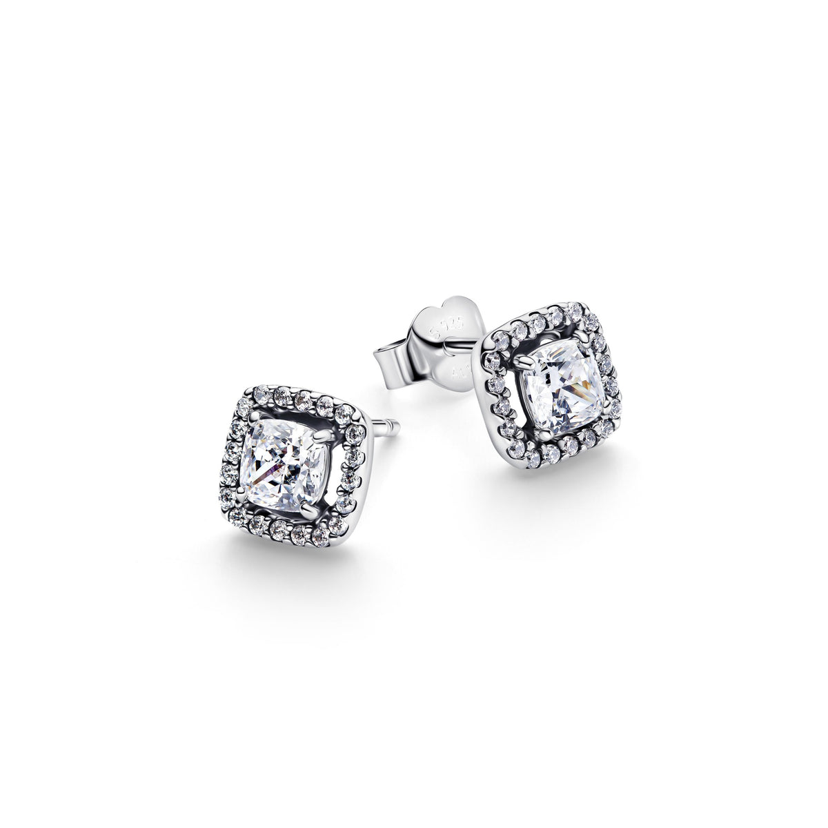 Pandora Vierkante halo-oorbellen zilver 293551C02