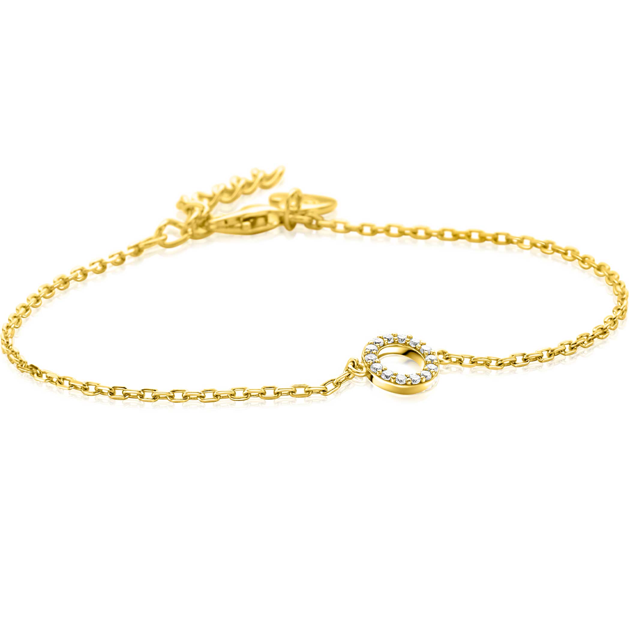 ZINZI gold plated zilveren armband met open rondje (7,5mm) bezet met witte zirconia's 16,5-19,5cm - ZIA2550Y