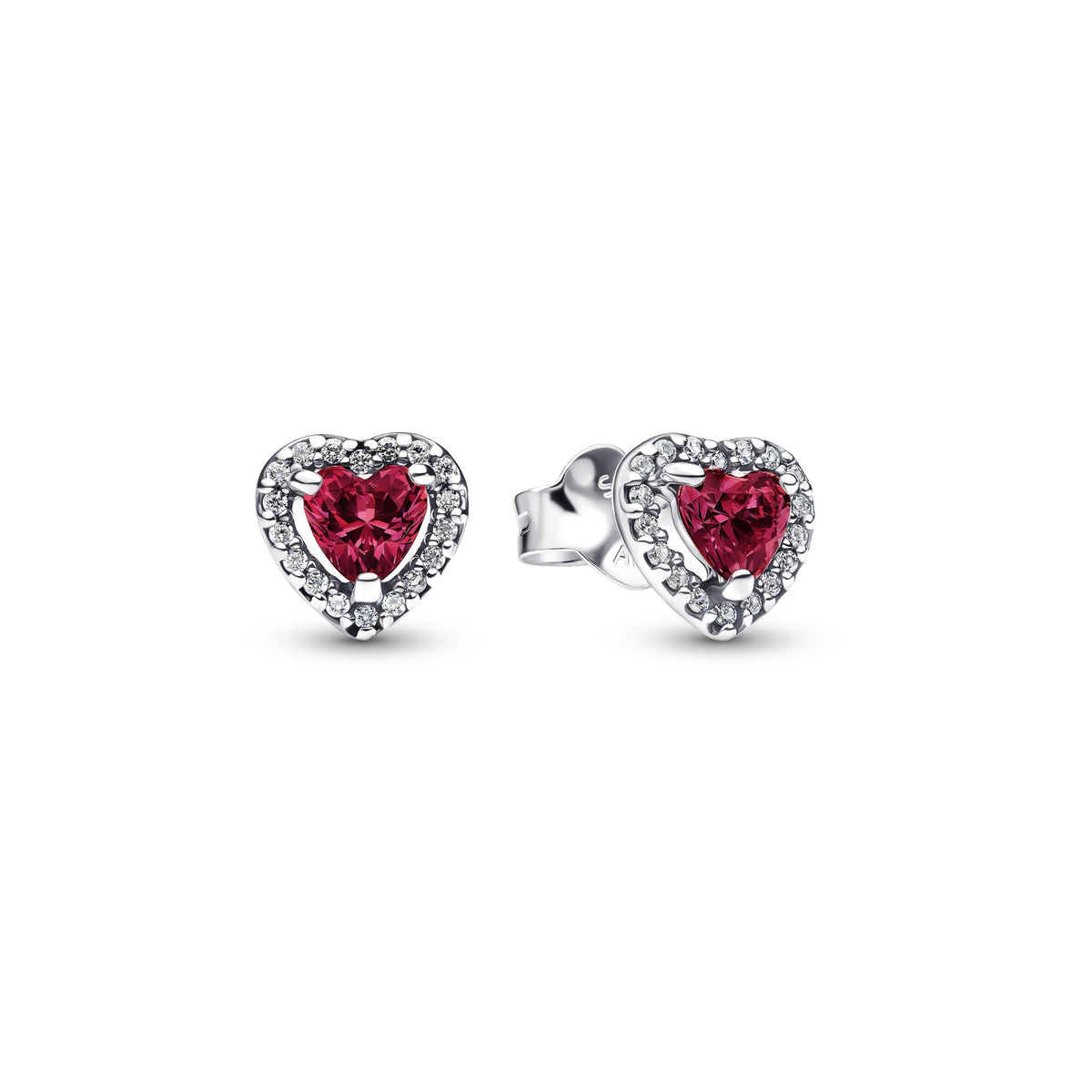 Pandora Verhoogd Rood Hart Oorbellen zilver