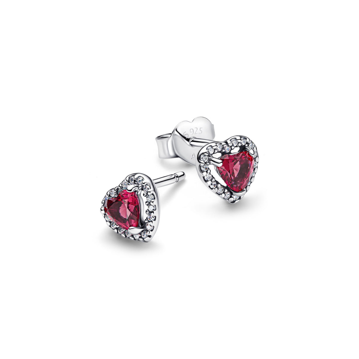 Pandora Verhoogd Rood Hart Oorbellen zilver 298427C04