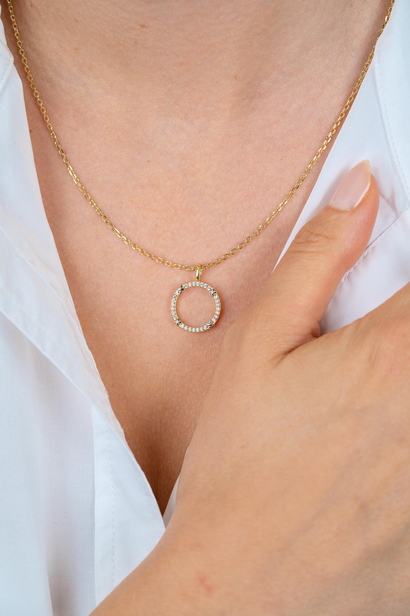 ZINZI Verguld Zilveren Ketting met Witte Zirkonia ZIC2814