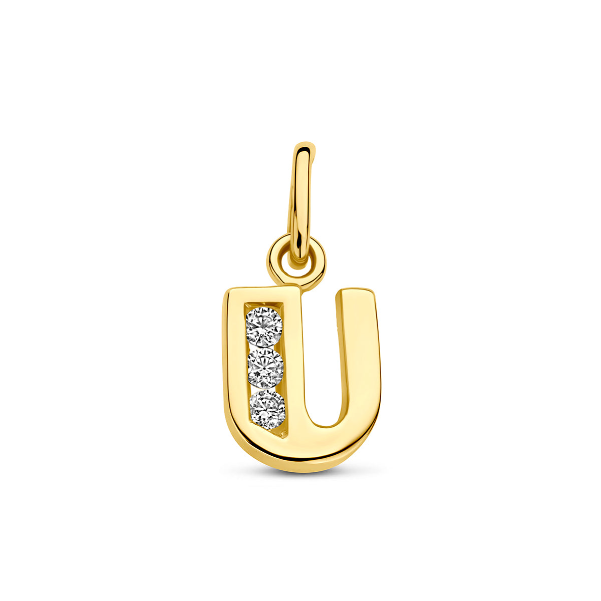 Hanger letter U zirkonia 10,5 mm 14K geelgoud #Letter_U