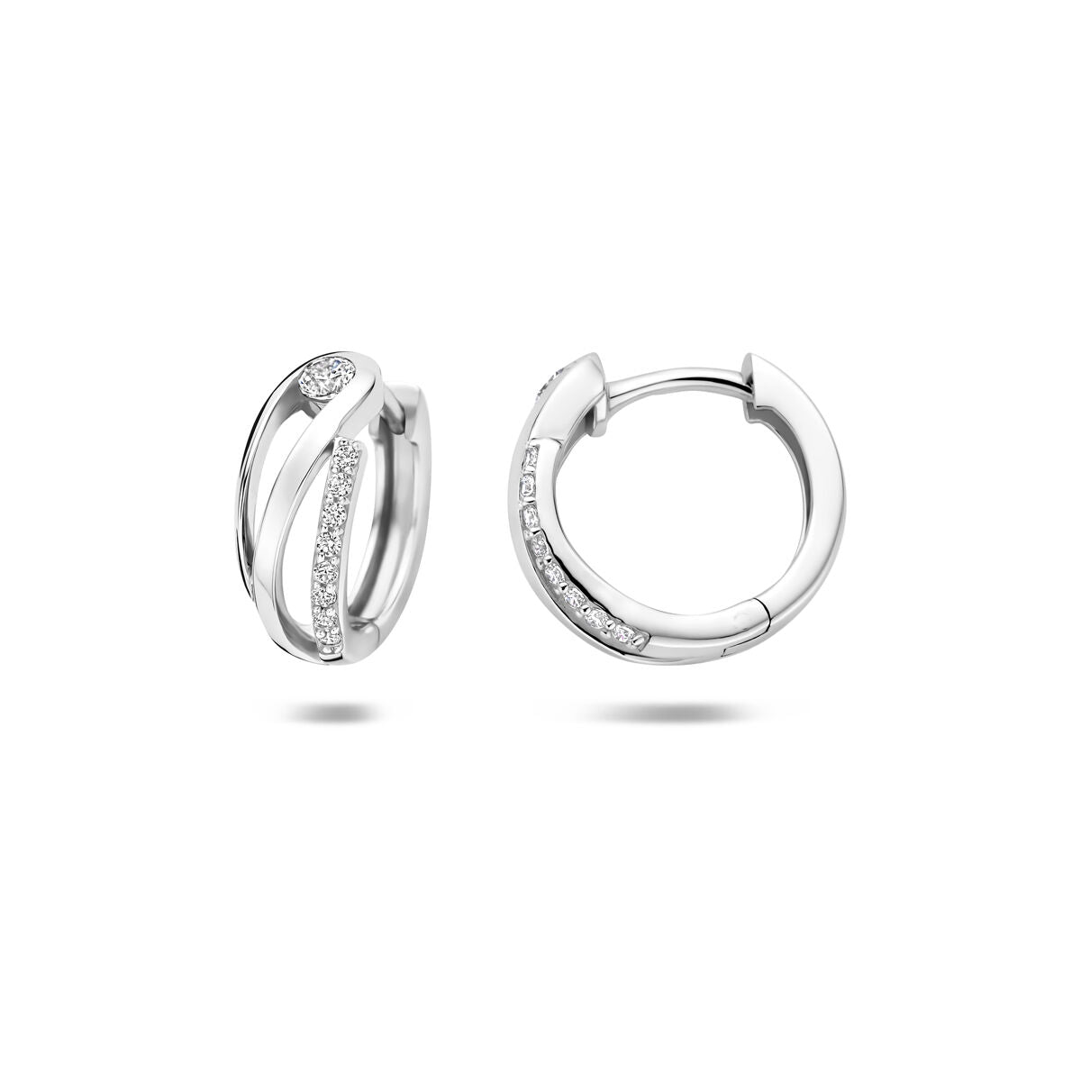 Oorbellen zirkonia zilver gerhodineerd 12,5 mm