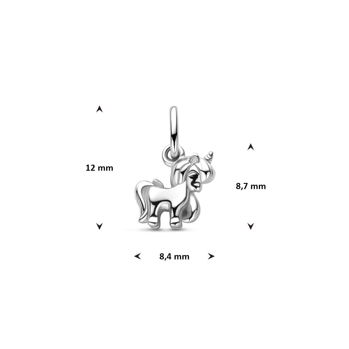 Zilveren gerhodineerde hanger eenhoorn 12 mm - 1341718 - PansiteNederland.nl