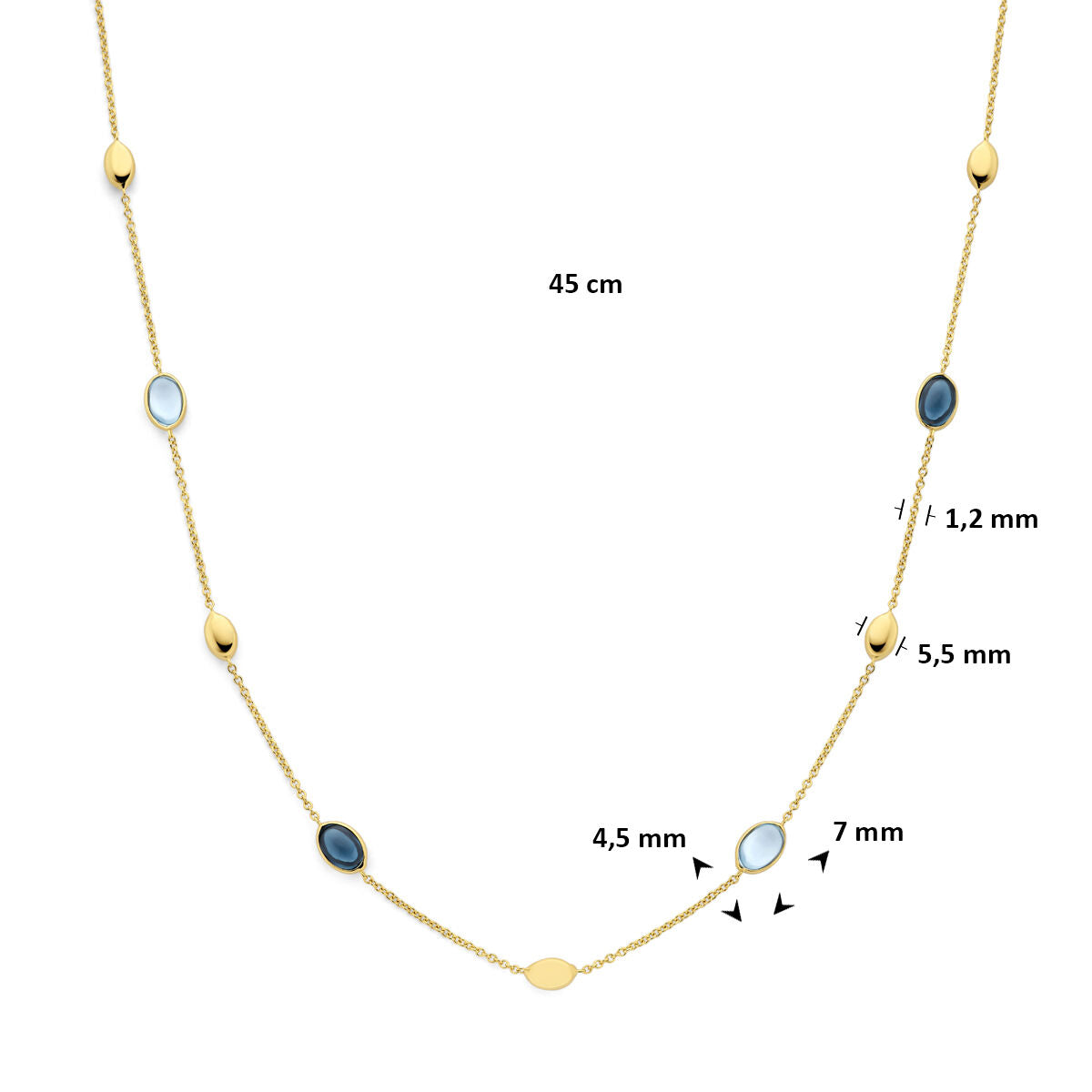 Fantasy Collection Collier sky blue topaas en london blue topaas 45 cm 14K geelgoud