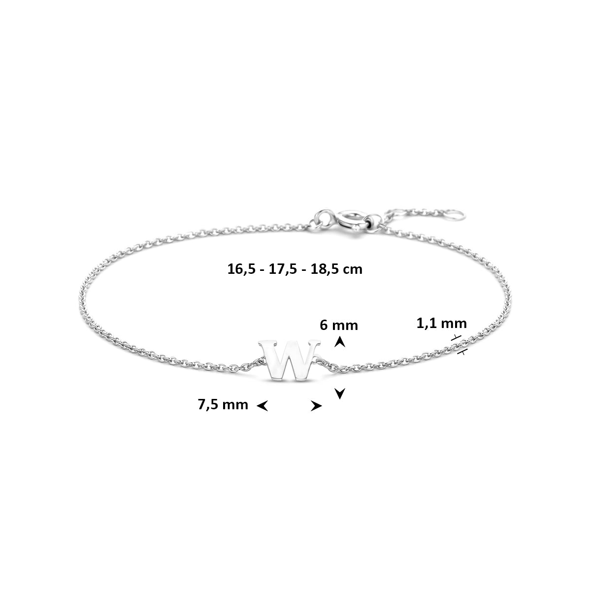 Armband letter W zilver gerhodineerd #Letter_W