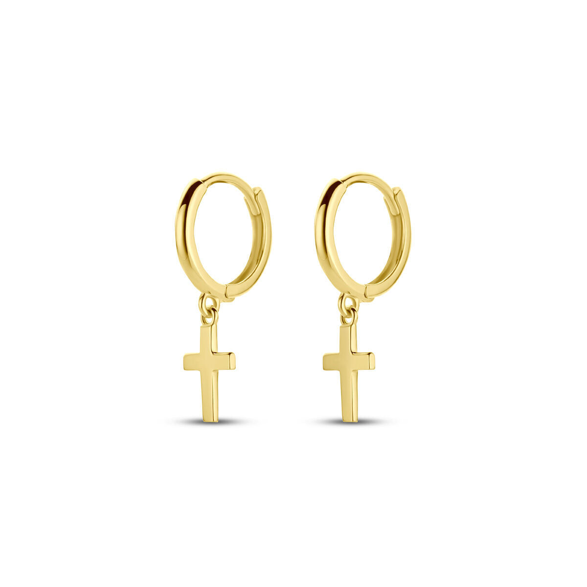 Klapoorringen kruis 9K geelgoud 20 mm