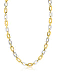 ZINZI Gold Plated Zilveren Schakelketting met Bicolor Rechthoekige Schakels 42-45cm ZIC2757
