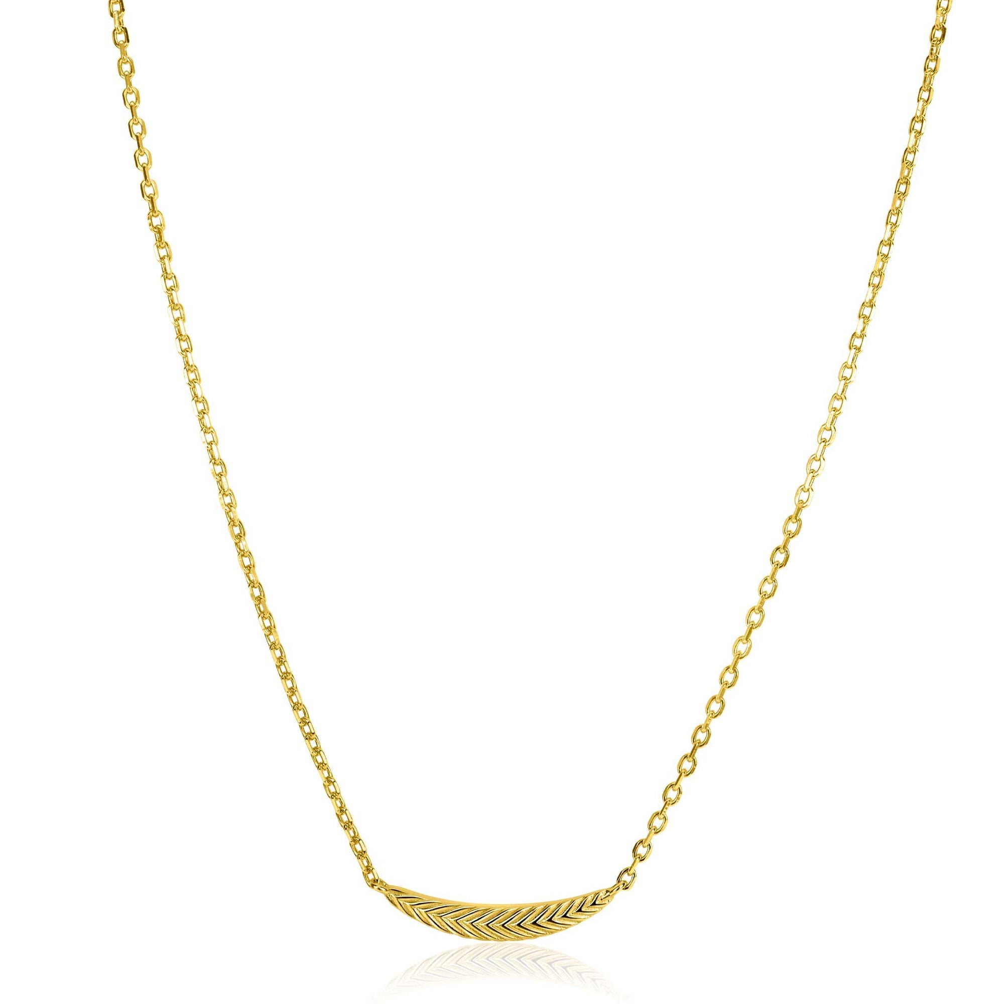 ZINZI gold plated zilveren schakelkettinkje met grote veer. De veer staat symbool voor je vleugels uitslaan en vrijheid. 40-45cm ZIC2644G