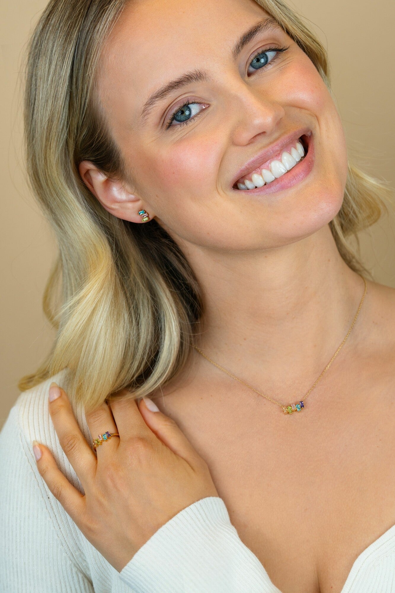 ZINZI gold plated zilveren oorstekers driekleurige baguette zirkonia 8mm ZIO2739 - PansiteNederland.nl
