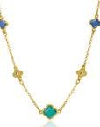 ZINZI gold plated zilveren schakel ketting met twee donkerblauwe klavers en een grotere groene klaver 40-45cm ZIC2583 - PansiteNederland.nl