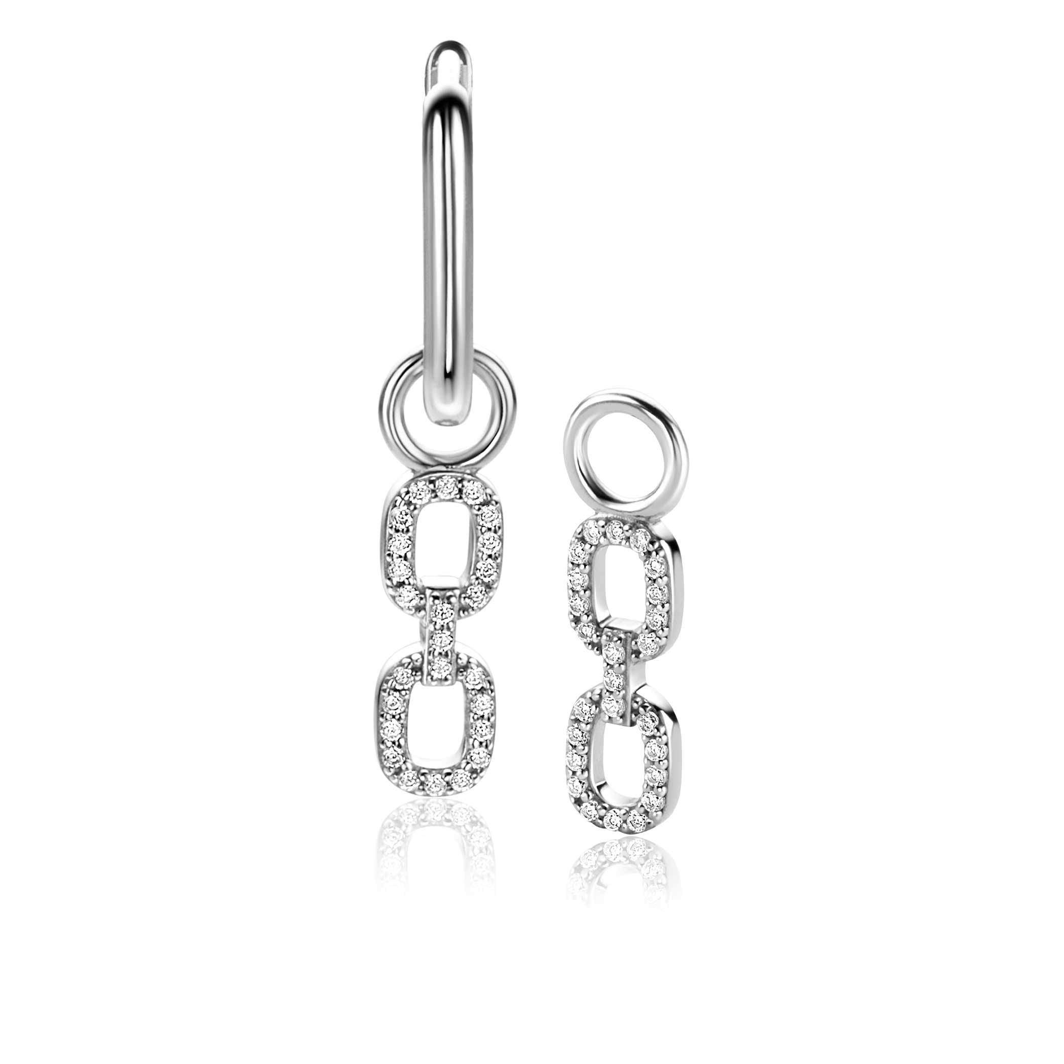 19mm ZINZI zilveren oorbedels met trendy ovale schakels, schitterend bezet met witte zirconia's ZICH2552 (zonder Oorbedels)