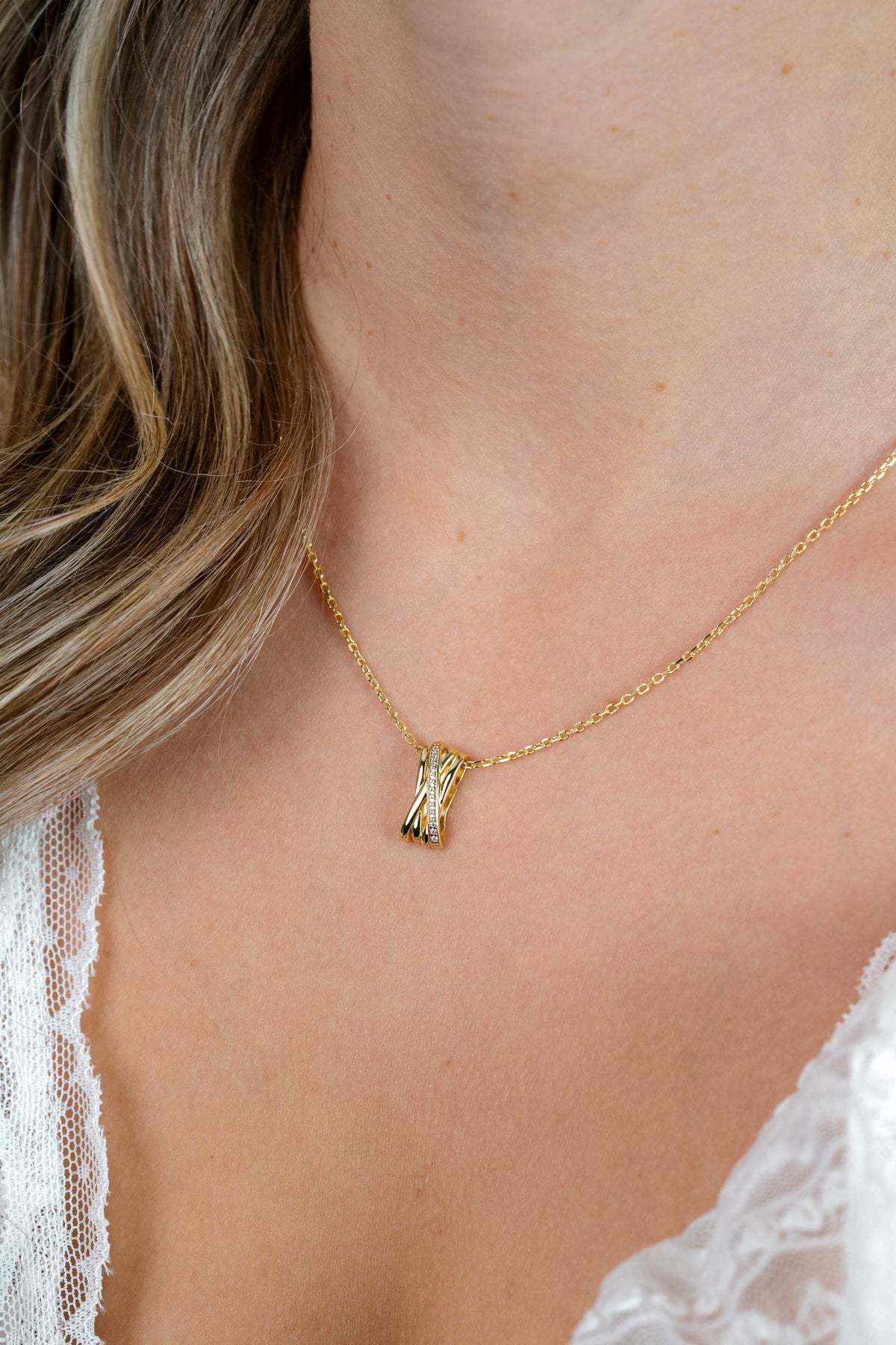 ZINZI Verguld Zilveren Ketting met Witte Zirkonia ZIC1790Y