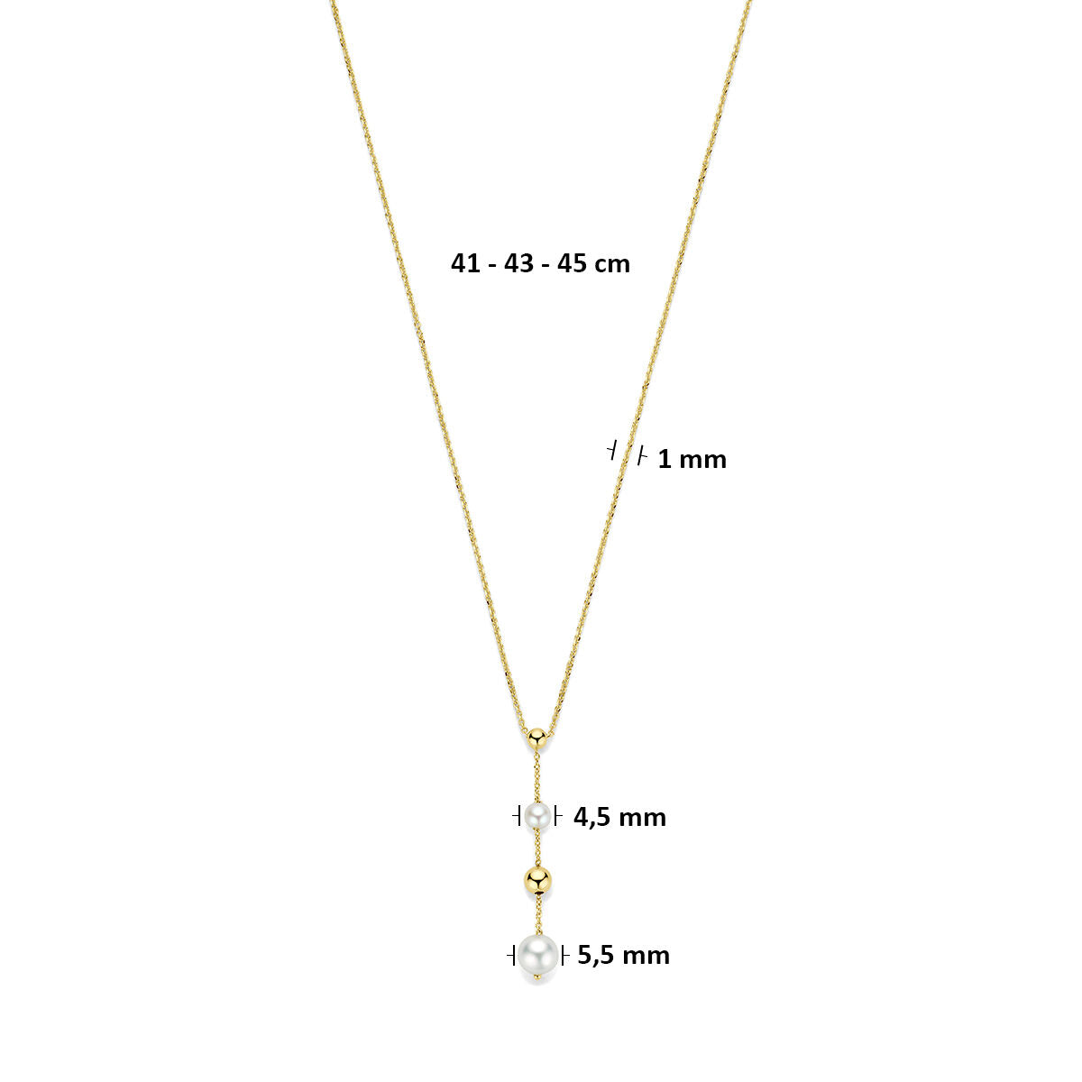 Y-collier bolletjes en parels 14K geelgoud 41 - 43 - 45 cm