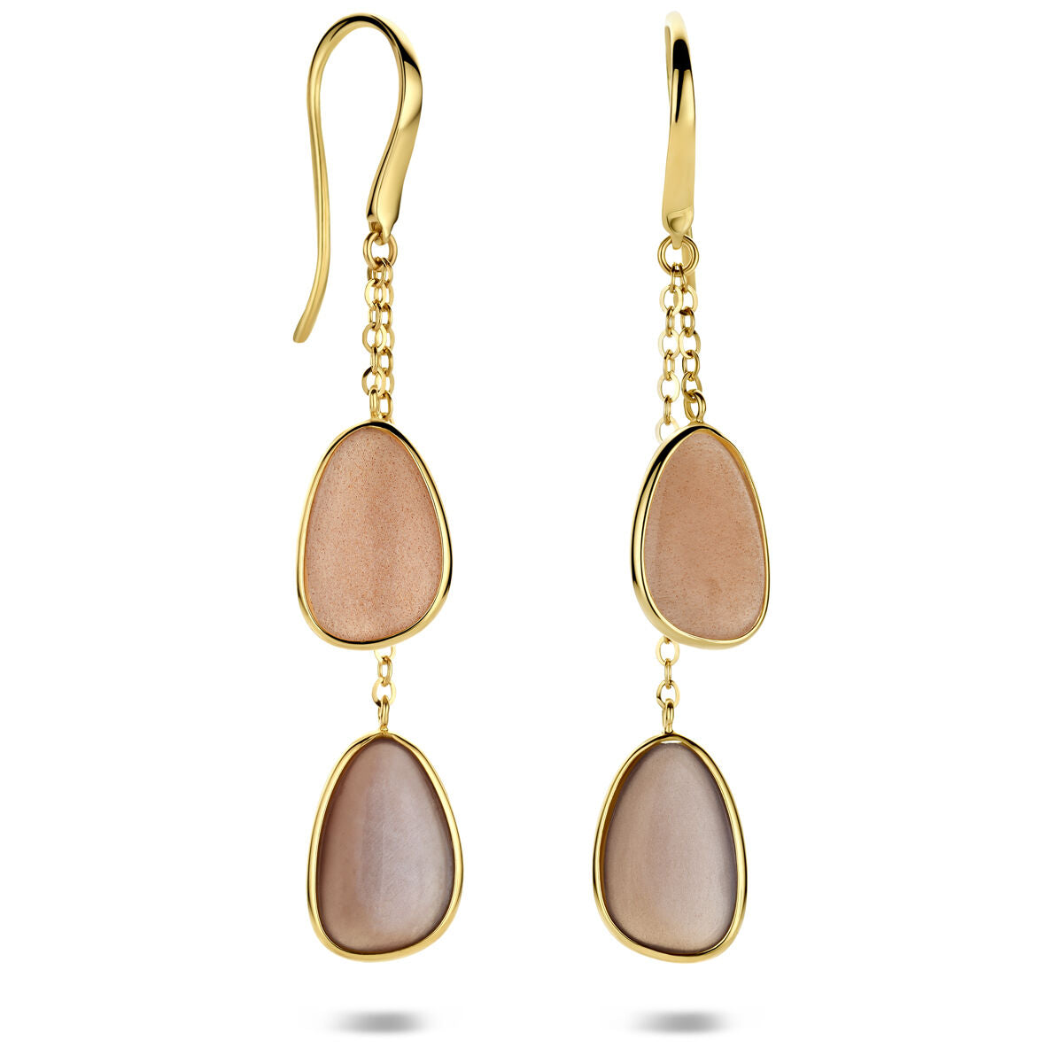 Oorhangers franse haak maanstenen 14K geelgoud 53 mm