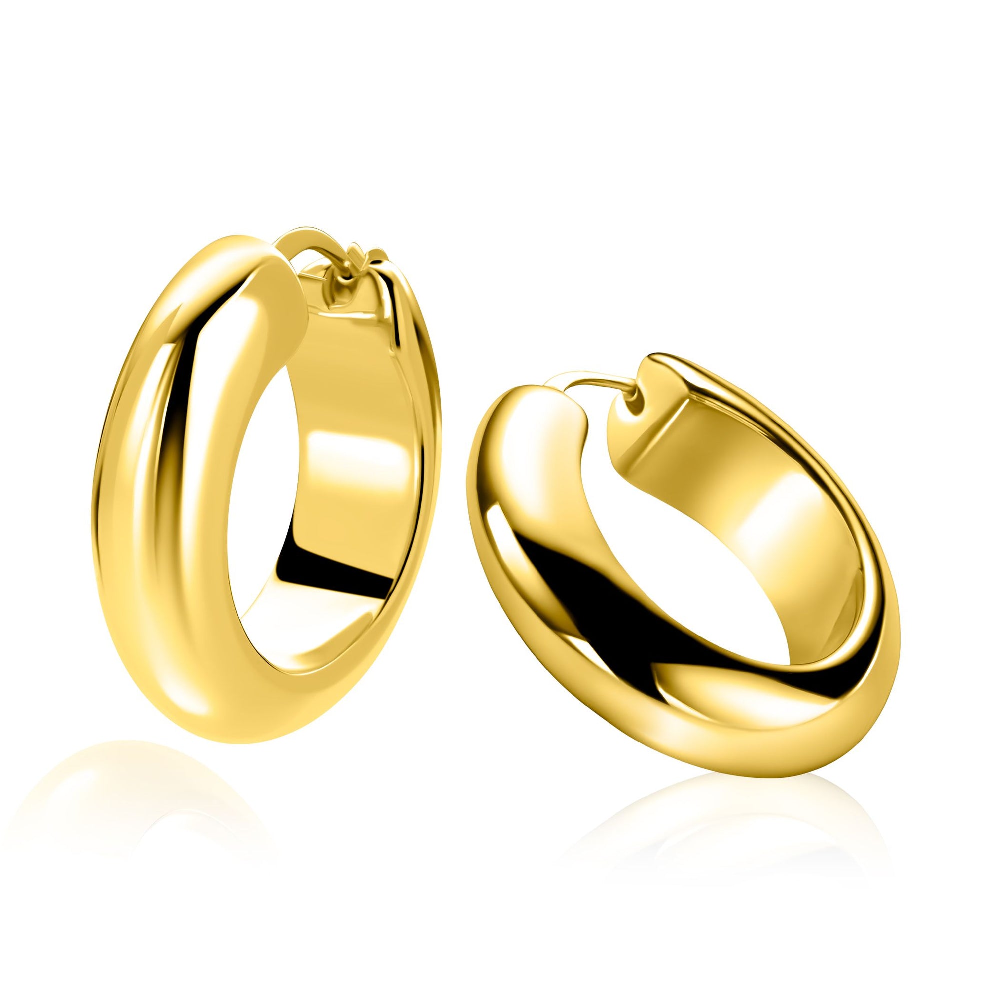 ZINZI gold plated zilveren oorringen met brede buis (8mm) en rond model, handige bovensluiting 28mm ZIO2749G - PansiteNederland.nl