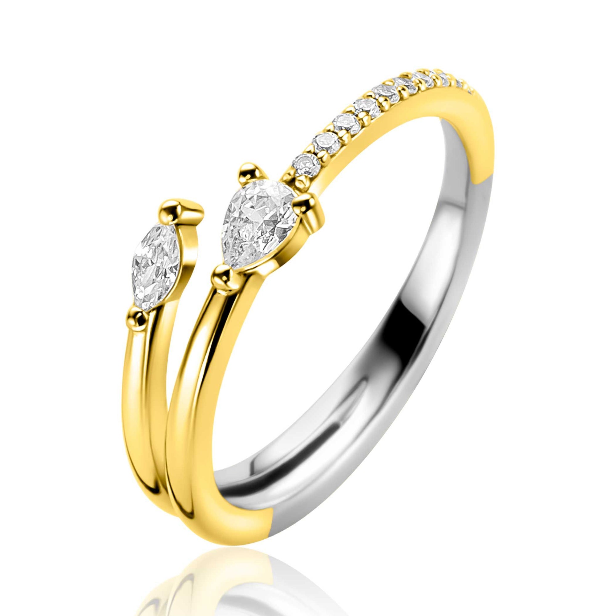 ZINZI gold plated zilveren multi-look ring met een peervormige en ovale witte zirkonia ZIR2689Y - PansiteNederland.nl
