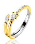 ZINZI gold plated zilveren multi-look ring met een peervormige en ovale witte zirkonia ZIR2689Y - PansiteNederland.nl